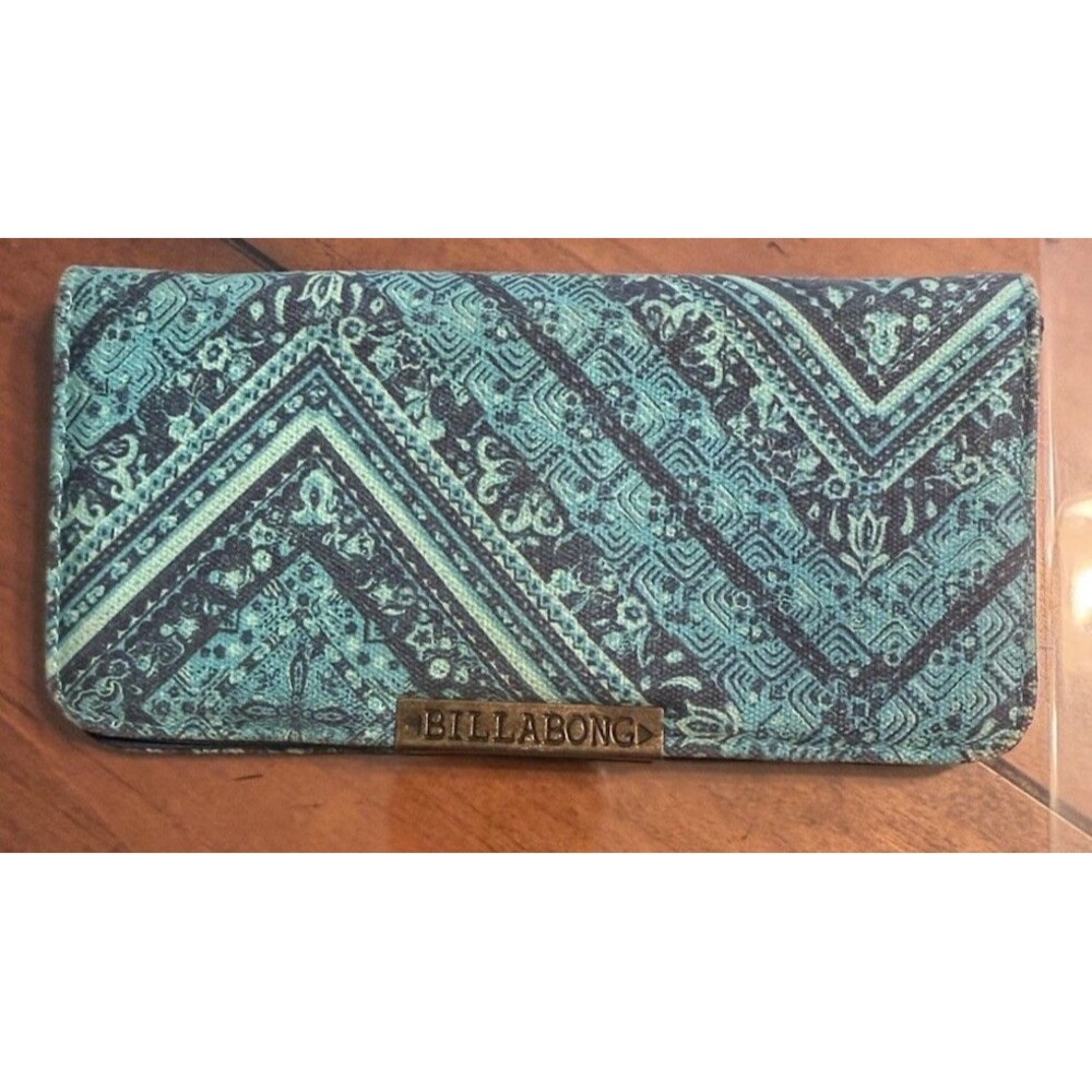 Y2K Billabong Cloth Wallet Blue Teal Floral 90s Snap Close 7.5”x4” Read